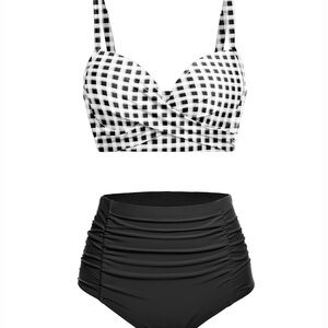 Black and White Checkered Bikini Set